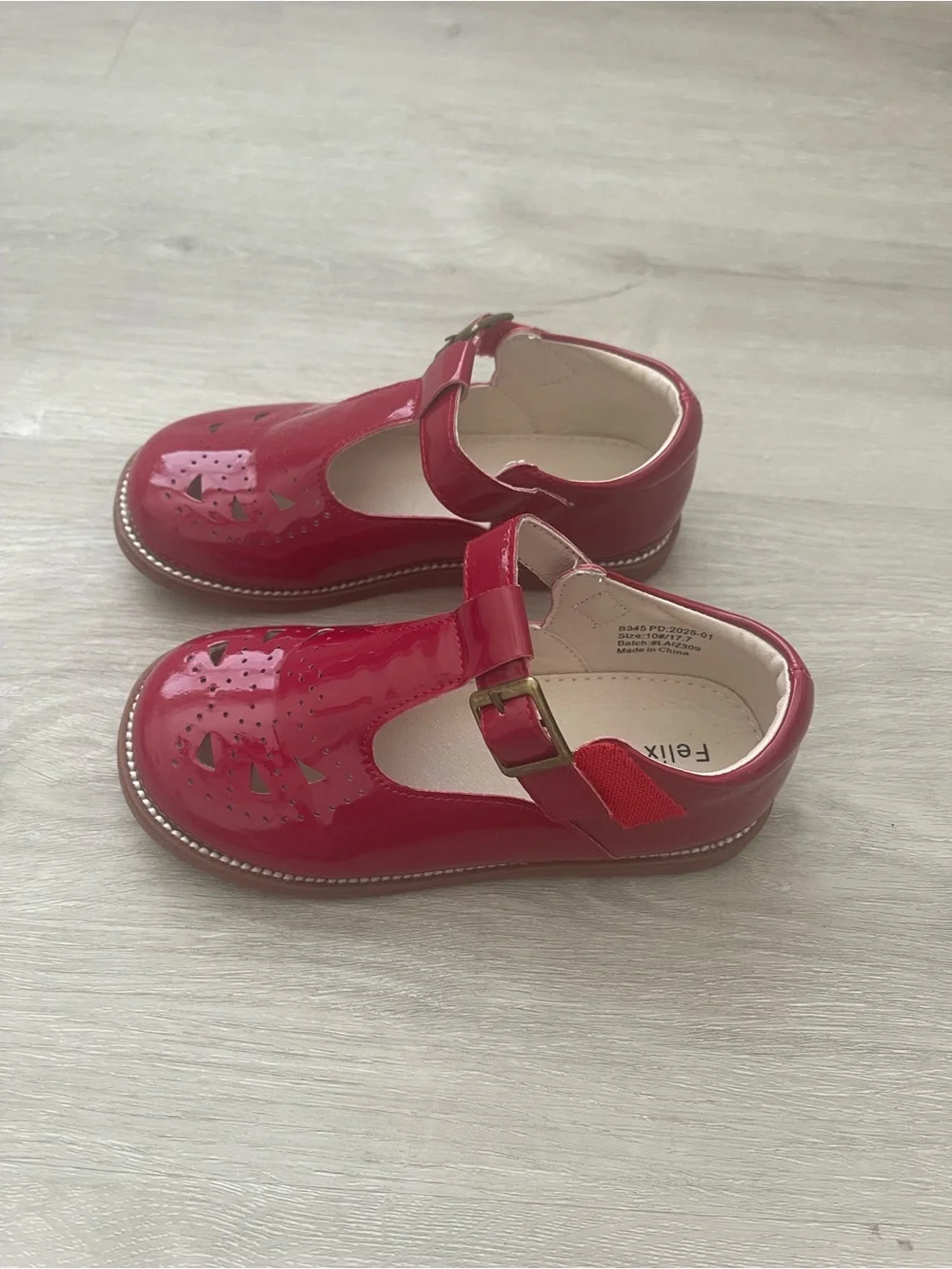 Girls' Red Patent T-Strap Dress Shoes with Buckle